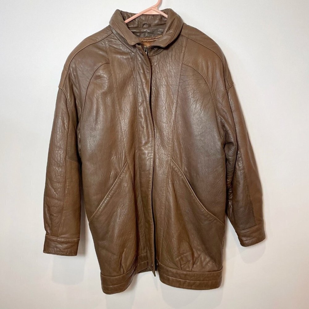 Verducci Mens Vintage Thermolite 100% Leather Jacket Brown L Insulated Lined 70s